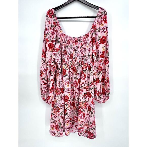 Old Navy Pink Floral Smocked Balloon Sleeve Mini Dress Sz 2XL Coquette Babydoll - Picture 11 of 13